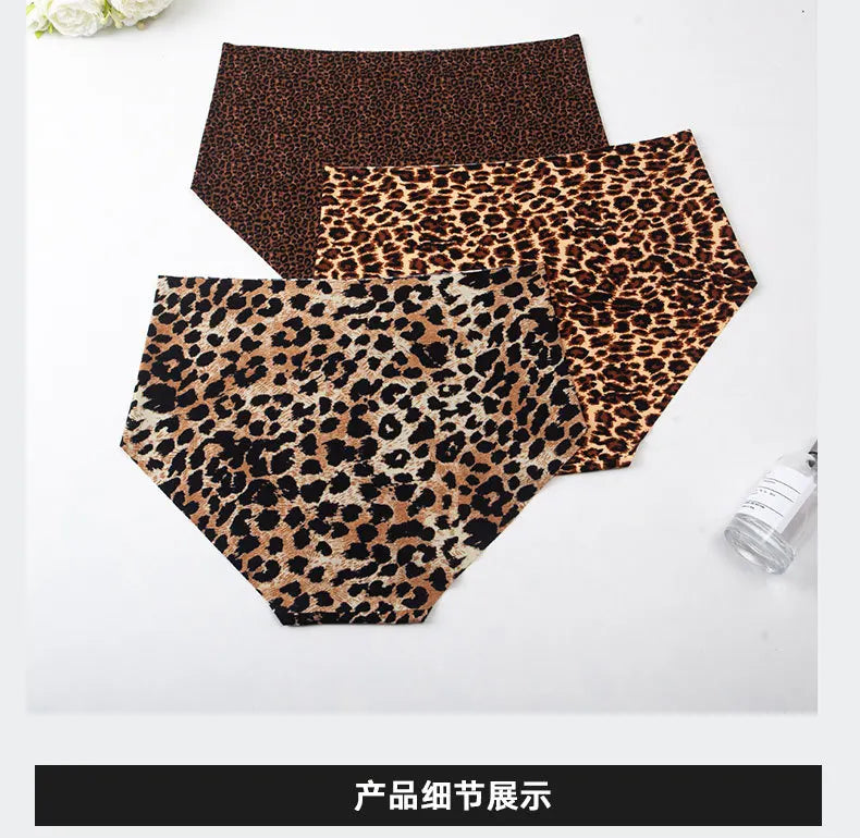 6pcs Women's Seamless Ice Silk Panties Female Mid Waist Plus Size Leopard Print Underwear Girls Fashion Brief Lady Comfort Panty