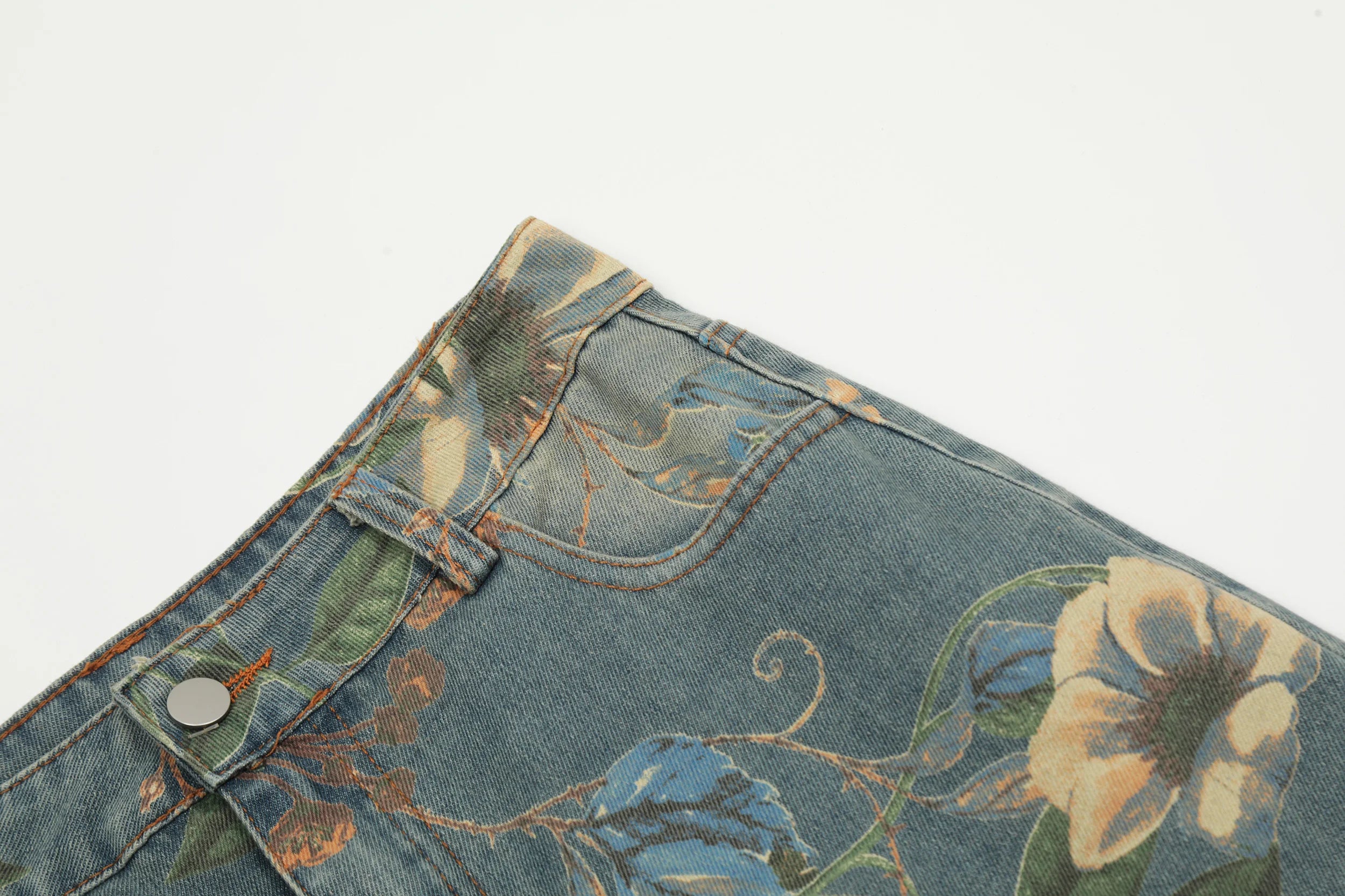 2026 New Vintage Floral Print Wide Leg Denim Pants Y2K High Waisted Distressed Washed Jeans Streetwear Loose Casual Trousers