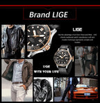 2026 LIGE New Business Mens Watches Top Brand Luxury Dive Watch For Men Waterproof Date Clock Sport Watch Relogio Masculino+Box