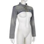 Women Fashion Denim Jacket Y2K Aesthetic Vintage Sexy Crop Tops Coat Japanese Harajuku Streetwear Female Spring Summer Outerwear