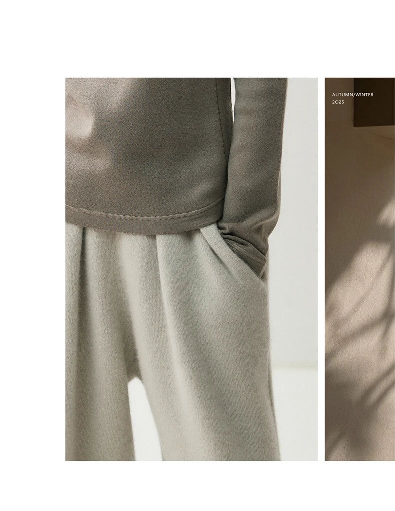 New Women's 100% Cashmere Knitted Thick Pants Autumn Winter Comfortable Skin Friendly Wide-leg Pants Solid Color Casual Clothing