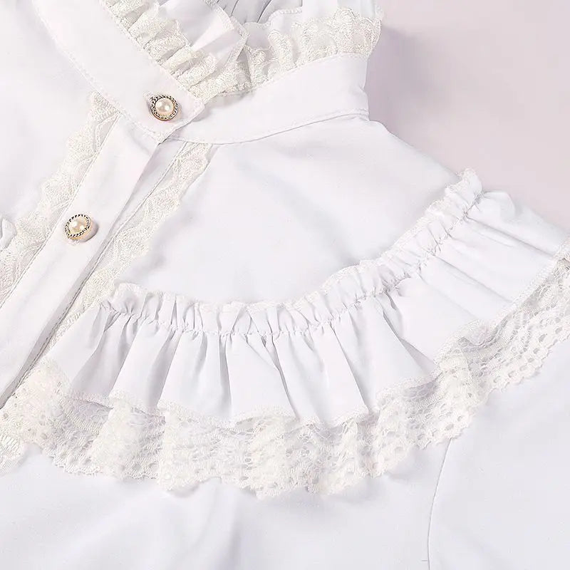 Women's Vintage Ruffle Collar Shirt 2026 Spring New Arrival High Neck Lace Trim Button Down Shirt Elegant Gothic Blouse Tops