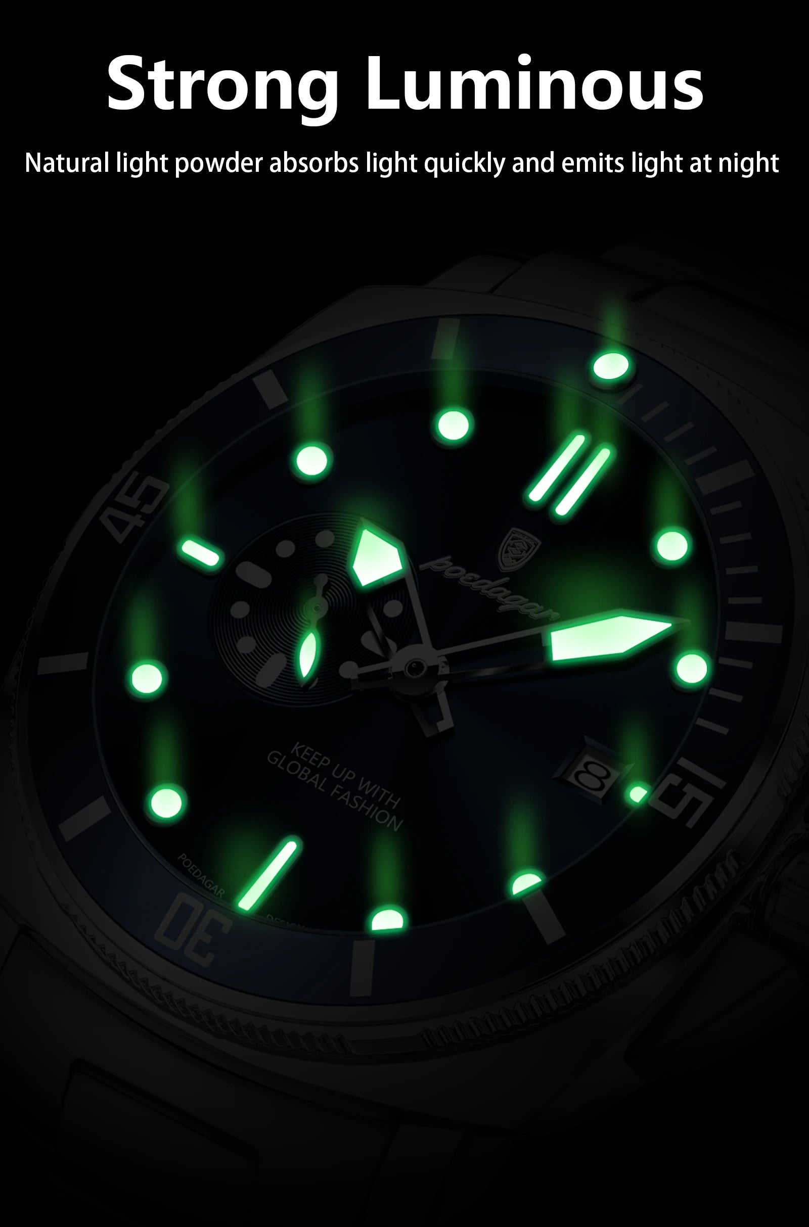 POEDAGAR Top Fashion Luxury Watch For Men Waterproof Luminous Date Men's Watches Stainless Steel Business Quartz Male Wristwatch