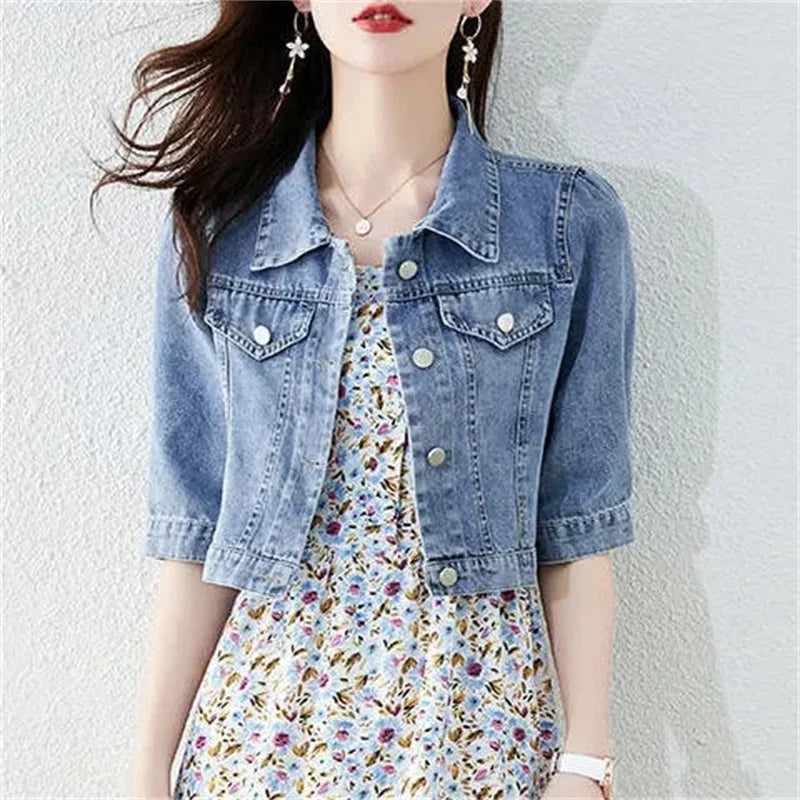 Denim Jacket Women 2023 Half sleeve Jean Jacket Woman Elastic Comfortable Denim Coat Short Denim Jacket Female
