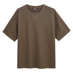 2026 New Men's Summer T Shirt 220g Waffle Round Neck T-shirt Solid Color Loose Simple Short Sleeve Top T Shirts