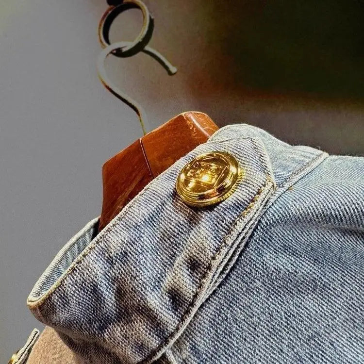 Blouse Jacket Women's Autumn Retro Cropped Denim Distinctive Gold Buckle New Comfortable Minimalist Fashionable Niche Versatile