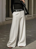 Yeezzi Women's Fashion Simple Solid Color High Waist Wide Leg Pants Loose Urban Casual Office Formal Trousers Bottoms No Belt