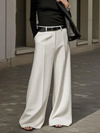 Yeezzi Women's Fashion Simple Solid Color High Waist Wide Leg Pants Loose Urban Casual Office Formal Trousers Bottoms No Belt