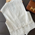 Womens Korean Style Cotton Linen 2 Piece Set Casual Vest Wide Leg Pants Summer Fashion Streetwear Outfits
