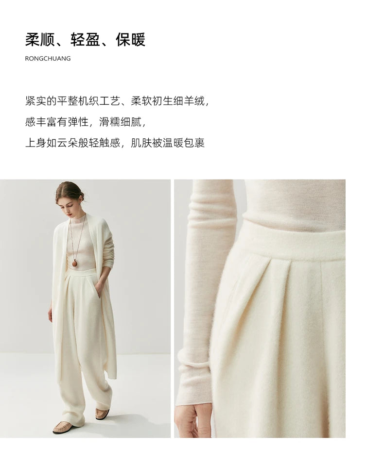 New Women's 100% Cashmere Knitted Thick Pants Autumn Winter Comfortable Skin Friendly Wide-leg Pants Solid Color Casual Clothing