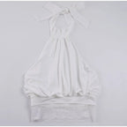 Lace Patchwork Halter Sleeveless Top Bow SLeeveless Tie Slim Fitted 2026 Summer Elegant Women Blouse Versatile Chic Lady Top