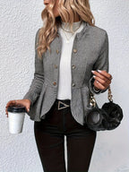 Women’s Plus-Size Solid Color Peplum Jacket – Casual Outerwear