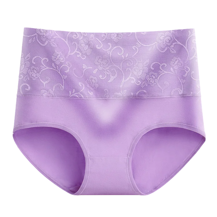 Plus Size Women's Cotton Underwear High Waisted Tummy Control Panties Full Coverage Briefs Jacquard Ladies Panty 3 Pack
