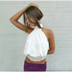 Lace Patchwork Halter Sleeveless Top Bow SLeeveless Tie Slim Fitted 2026 Summer Elegant Women Blouse Versatile Chic Lady Top