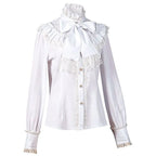 Women's Vintage Ruffle Collar Shirt 2026 Spring New Arrival High Neck Lace Trim Button Down Shirt Elegant Gothic Blouse Tops