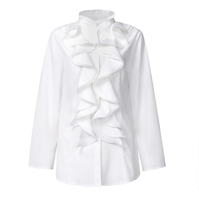 ZANZEA Elegant Women Blouse Ruffles Tops Fashion Long Sleeve Shirts Flounce Blusas Stylish OL Work Shirt Female White Blouses
