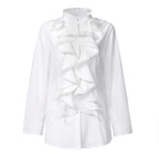 ZANZEA Elegant Women Blouse Ruffles Tops Fashion Long Sleeve Shirts Flounce Blusas Stylish OL Work Shirt Female White Blouses