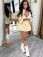 FAGADOER Casual Color Block 2 Piece Sets Woman Outfit Drawstring Ruched Patchwork Crop Top and Skirt Matching Female Streetwear