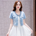 Denim Jacket Women 2023 Half sleeve Jean Jacket Woman Elastic Comfortable Denim Coat Short Denim Jacket Female
