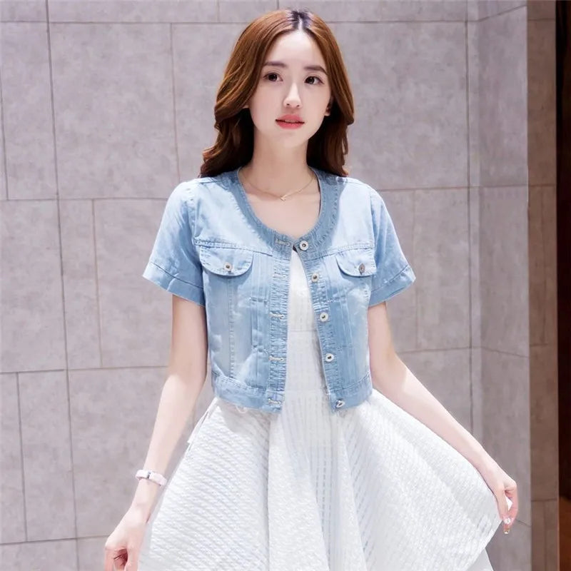Denim Jacket Women 2023 Half sleeve Jean Jacket Woman Elastic Comfortable Denim Coat Short Denim Jacket Female