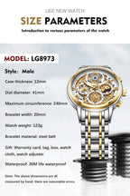 LIGE Men Watch Sports Quartz Watches Men Waterproof Chronograph Wristwatch Mens Military Hollow Clock Man Relogio Masculino