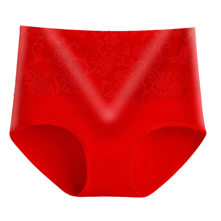 Plus Size Women's Cotton Underwear High Waisted Tummy Control Panties Full Coverage Briefs Jacquard Ladies Panty 3 Pack