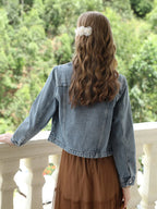 I BELIEVE YOU Short Denim Coat for Women 2024 Crew Neck Autumn New Casual Basic Straight Comfort Retro Female Jackets CWN245542A