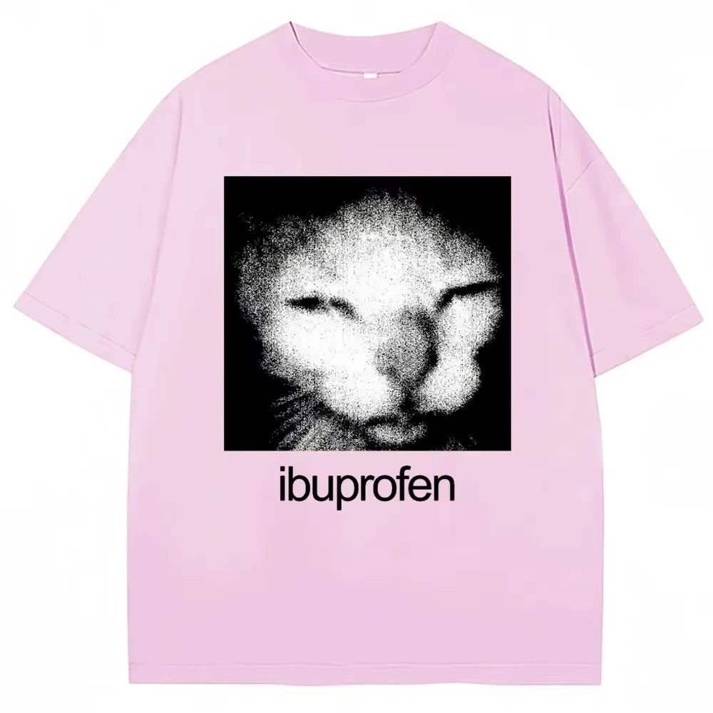 2026 Vintage Funny Ibuprofen Cat Meme Graphic T Shirt Women Humor Fashion T Shirts Oversized Casual Streetwear T-shirts Y2K top