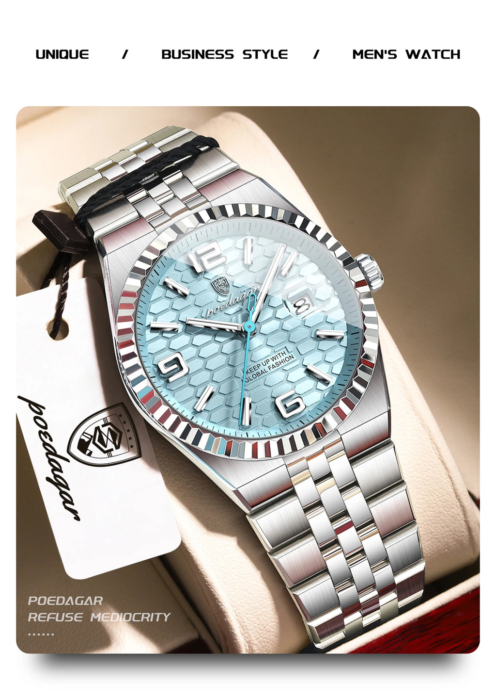 POEDAGAR Fashion Exquisite Men Wristwatches Waterproof Luminous Date Luxury Man Watch Stainless Steel Quartz Men's Watches Reloj