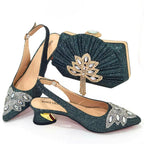 Women's Silver Mid Heels Frosted Crystal Shoes And Bag Set