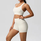 2PCS Sportswear With Pocketed Yoga Set Gym Clothes Yoga Suits For Women Tracksuits Sports Shorts Crossover Bra Gym Leggings