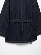 Women's Denim Jacket Solid Color Straps Waist Cinched Turndown Collar Fashionable Versatile Casual Spring Autumn Jacket 2025 New