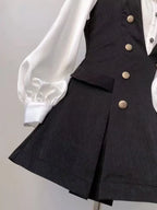Harajuku Gothic Retro Chic Outfit Women Bubble Sleeve Shirt + Slim Vest + Short Cake Skirt New Vintage Fashion 3 Piece Suit 2025