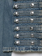 HH Women Vintage Distressed Denim Military Jacket Spring Autumn Slim Fit Biker Style Button Female Cropped Jean Coat Streetwear