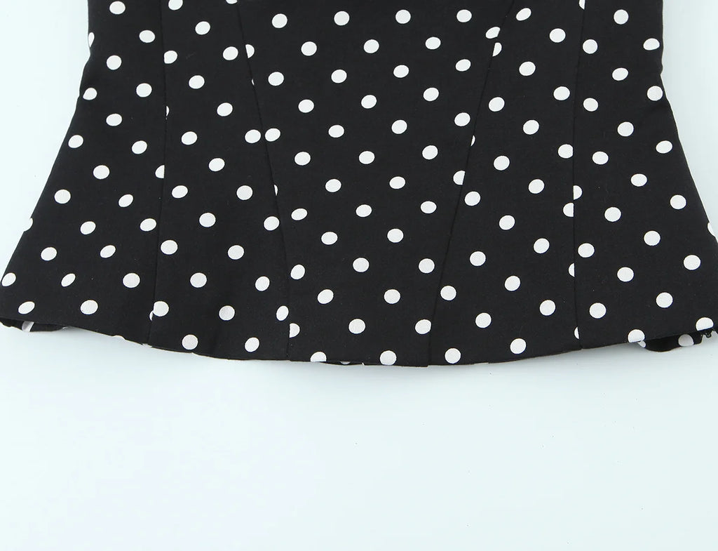 2026 Women New Fashion Suit Sexy Sleeveless Backless Polka Dot Halter Slim Short Top+Side Zipper Casual Short Skirts