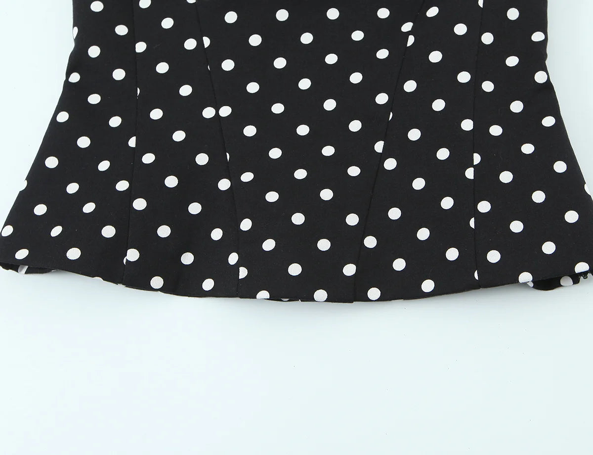 2026 Women New Fashion Suit Sexy Sleeveless Backless Polka Dot Halter Slim Short Top+Side Zipper Casual Short Skirts