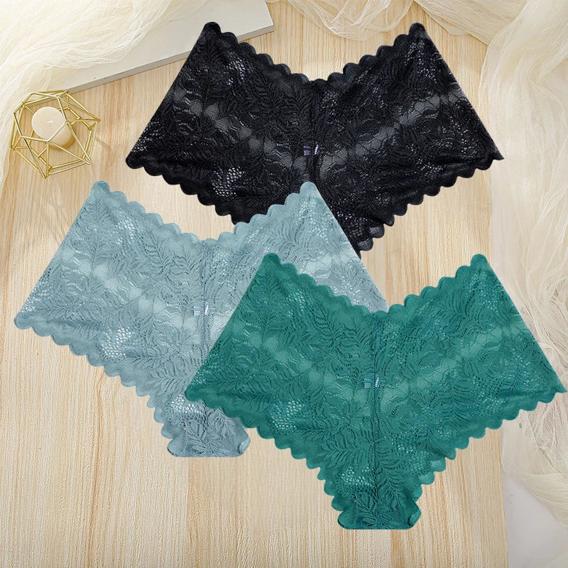 3Pcs Women Panties Lace Female Underpants Plus Size Underwear Large Size Lightweight Seamless Low Waist Briefs Breathable