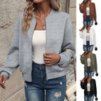 Women’s Solid-Color Zipper Stand-Collar Jacket