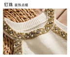 2026 Summer Sleeveless Knitted Vest Shirt Slim Halter Neck Beaded Tops Slim Sexy Bright Silk Women Camisole