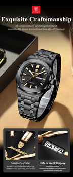 POEDAGAR Top Trendy Men's Watches Waterproof Luminous Date Week Luxury Men Watch Stainless Steel Quartz Business Man Clock Reloj
