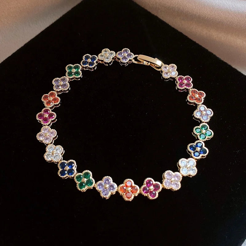 Crystal Flower Lucky Stainless Steel Bracelet