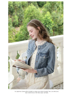 I BELIEVE YOU Short Denim Coat for Women 2024 Crew Neck Autumn New Casual Basic Straight Comfort Retro Female Jackets CWN245542A