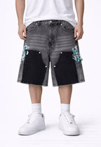 GREY SPLIT PAINTERS SHORTS