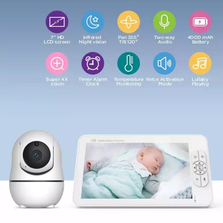 SM70PTZ 7 inch Screen 2.4GHz Wireless Digital Baby Monitor,  Auto Night Vision / Two-way Voice Intercom(AU Plug)