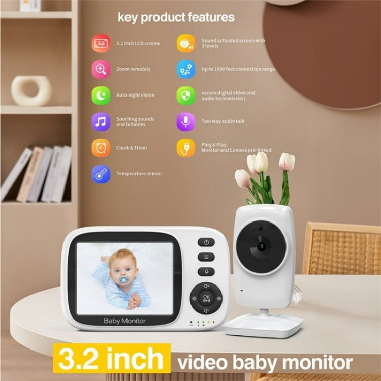 MC632A 2 Way Voice Talk Temperature Monitoring Baby Camera 3.2 inch Screen Baby Monitor(EU Plug)