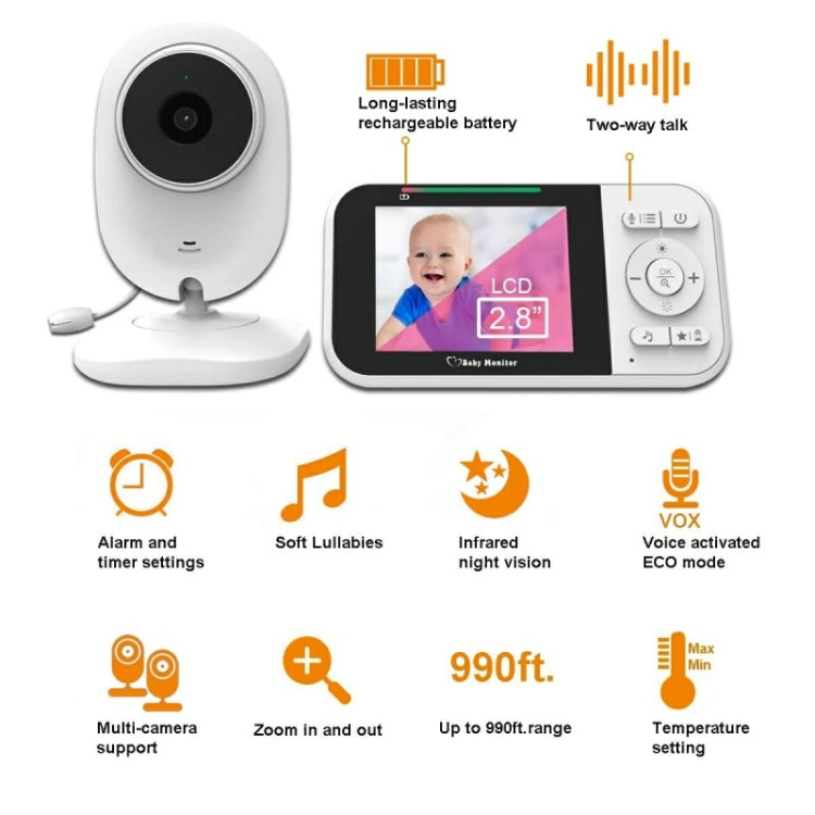 Temperature Detection 2 Way Voice Baby Security Video Camera 2.8-inch LCD Baby Monitor(US Plug)