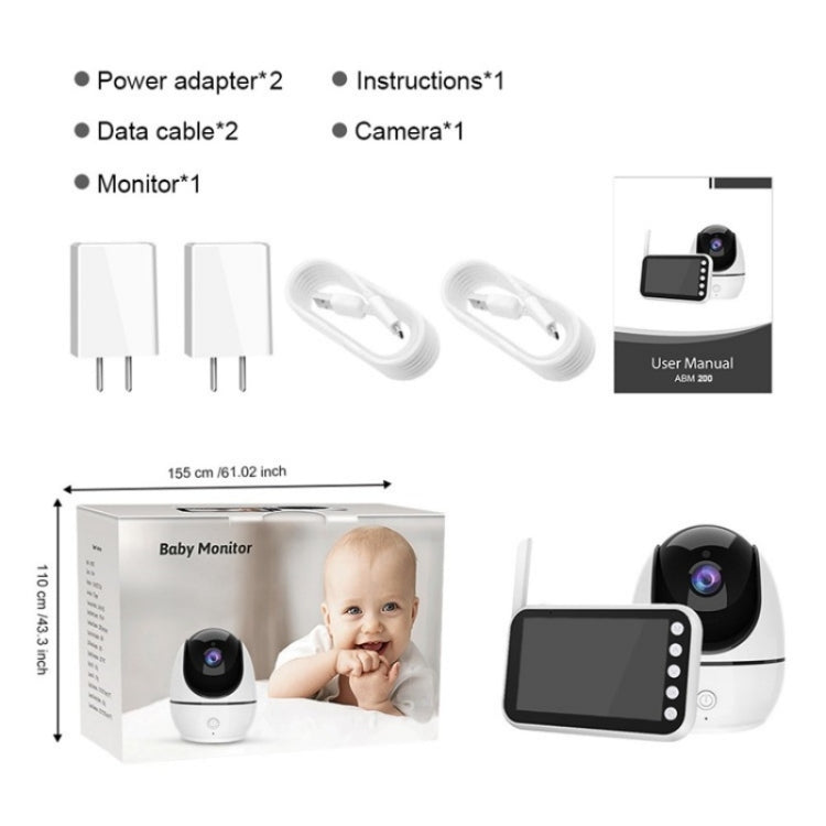 ABM200 Support Two-Way Voice Temperature Display 4.5-inch Video Baby Monitor Music Player(US Plug)