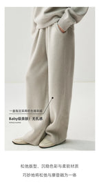 New Women's 100% Cashmere Knitted Thick Pants Autumn Winter Comfortable Skin Friendly Wide-leg Pants Solid Color Casual Clothing
