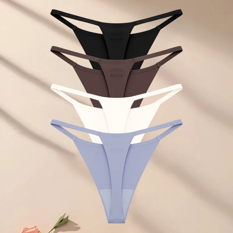 4Pcs Set Seamless Ultra-thin Underwear Women Sexy Thin Belt Panties Women's High Stretch Thongs Girls Breathable G-String Lingerie