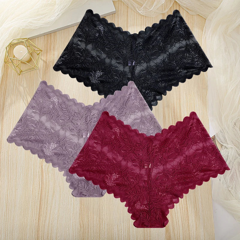3Pcs Women Panties Lace Female Underpants Plus Size Underwear Large Size Lightweight Seamless Low Waist Briefs Breathable